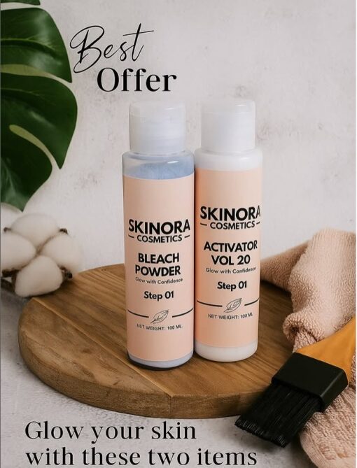 Skinora Cosmetics Bleach Powder & Activator Vol 20 – 2-Step Glow Kit